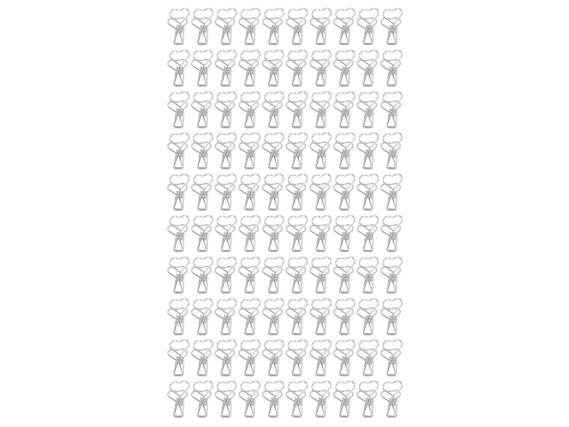 100 Clips De Carpeta Corazón Forma Cola Larga Metal Hueco Mini Clips Divertidos Para Documentos Plata