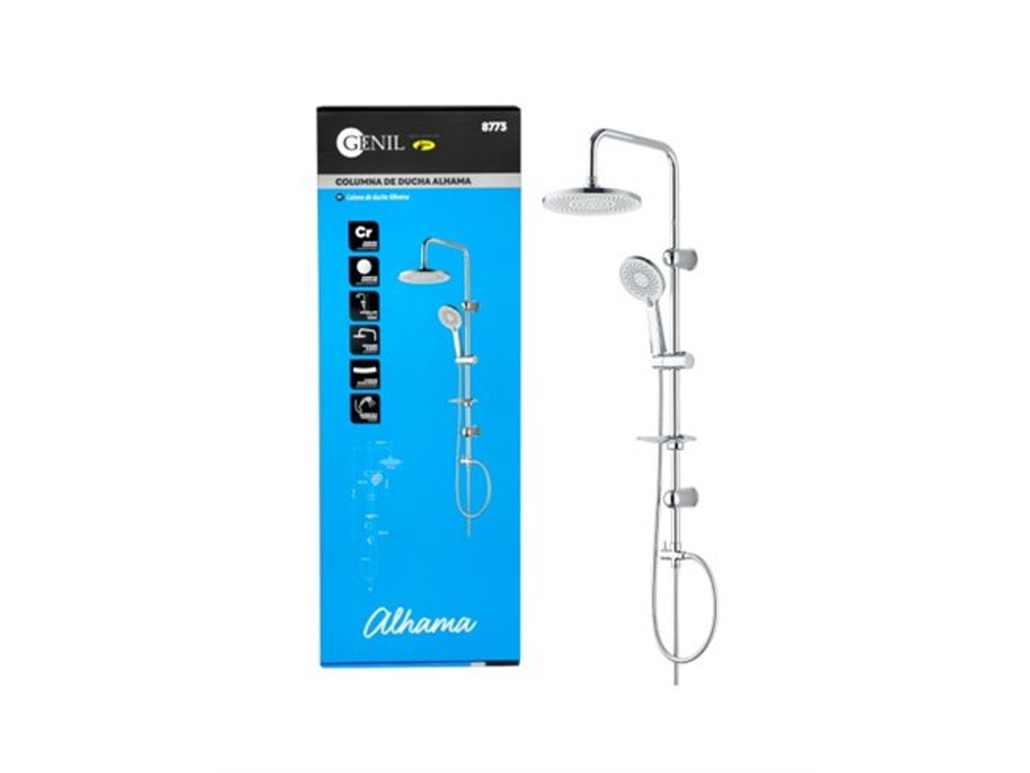 Columna de ducha Alaha cromada de 1,5 m con 3 funciones y cabezal de ducha de Ø22 cm