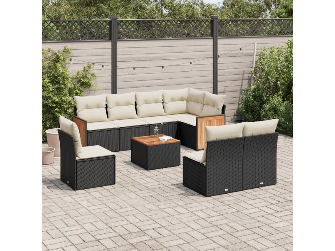 Conjunto de sofás de jardín de 9 piezas DKD Home Decor con cojines de mimbre negros