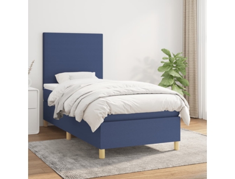 Cama con somier VIDAXL (Azul - Tela - 203 x 90 x 128 cm)