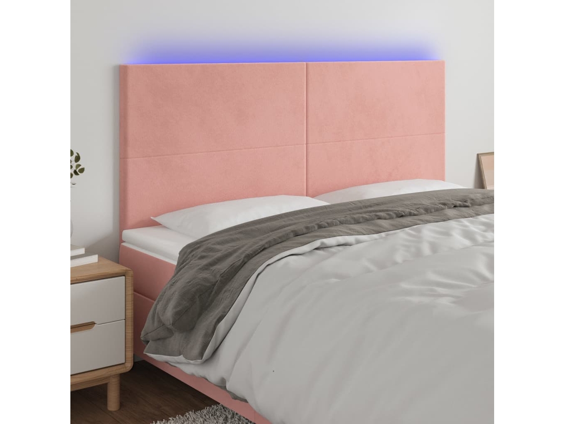Cabecero Con Luces Led Terciopelo Rosa 180x5x118/128 Cm