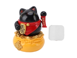 Gato De La Suerte Solar Con Brazo Que Saluda, Decorativo Para El Hogar, Coche, Restaurante, Cafetería, Negro.