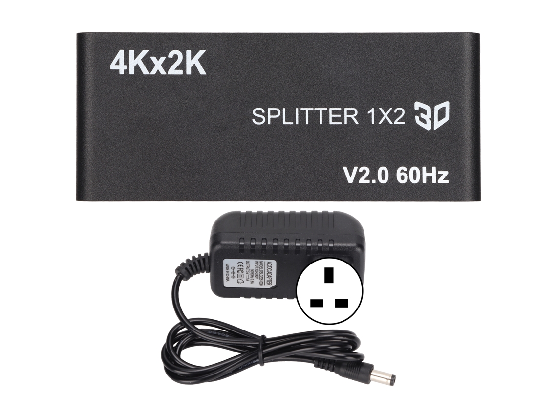 Splitter 1x2 Interface Multimídia Hd 4k/2k 60hz 60fps 6gbps Com Adaptador De Energia Plugue Uk