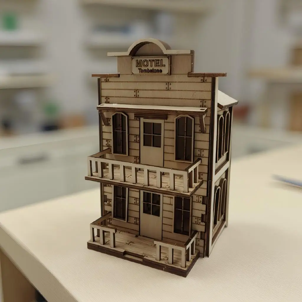 Rompecabezas 3d De Un Hotel En La Zona Salvaje Del Oeste, Maqueta De Madera De Un Bar En Un Pueblo Fronterizo.