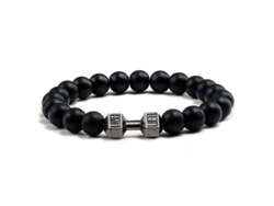 Pulsera De Piedra Lava Negra Natural Con Mancuerna Mate Para Hombre Mujer Fitness Joyería Barbell Kp Negro Mate De Cañón
