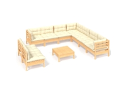 Juego de 10 sillones de jardín con cojines de pino macizo color crema MAISON EXCLUSIVE