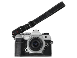Estuche de cuero para cámara Olympus OM 5, ranura para batería, medio cuerpo, tapa inferior con correa de mano Facpoet