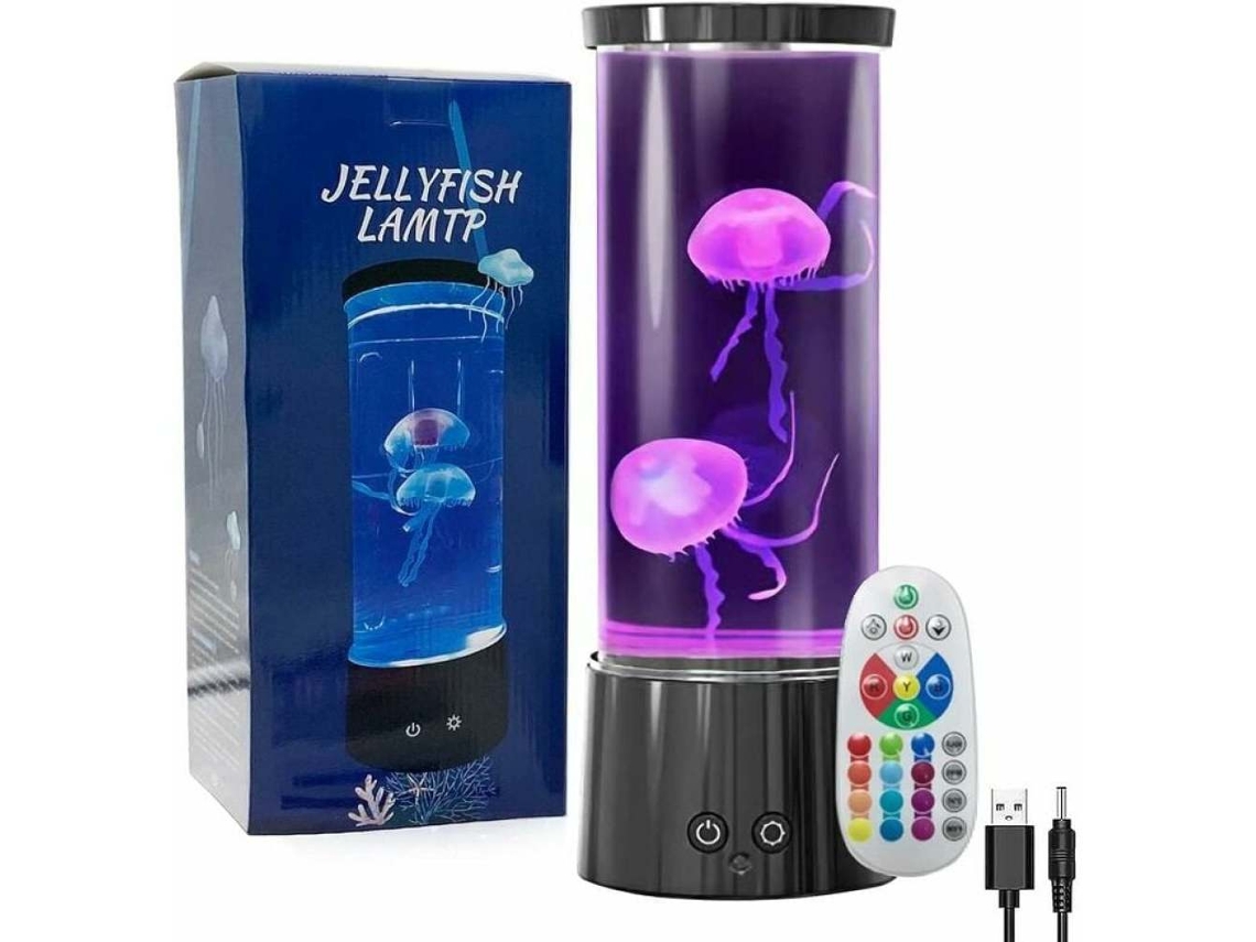 Lámpara de mesa con efecto medusa silenciosa, simulación realista de medusas con apagado automático, luz nocturna con control remoto y 1