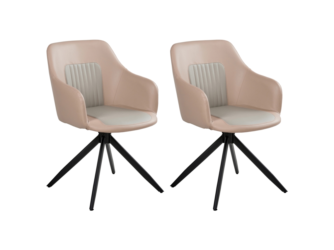 Cadeiras De Refeição Bicolor Com Rotação 360° Beliani Likely De Pele Sintética Creme 56x71x85