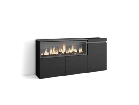 Aparadores para salón, 160, 3 Puertas, Chimenea eléctrica XXL, Negro SKRAUT HOME