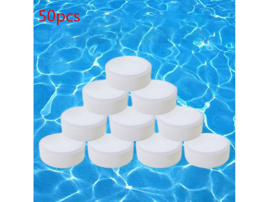 50 tabletas de cloro para piscinas y spas, efecto desinfectante, control de algas, limpieza eficaz.
