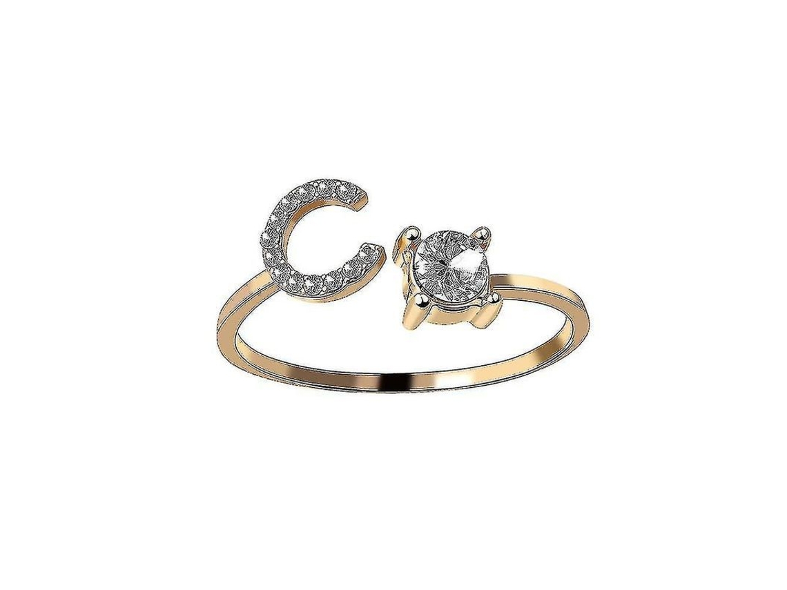 2026-anillo Ajustable De Metal Dorado Con Letras A-z, Iniciales De Nombre Con Cristales Para Mujeres Y Niñas