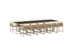 Juego de comedor de jardín de 13 piezas con cojines de mimbre, beige, EXCLUSIVO DE LA CASA (13 piezas)