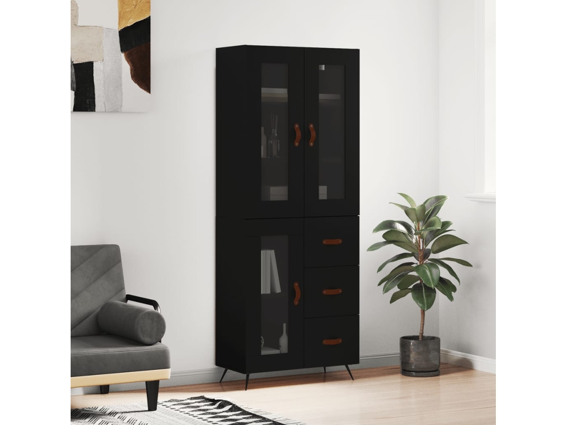 Aparador Alto Madera Contrachapada Negro 69,5x34x180 Cm