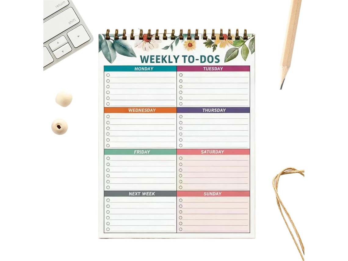 Agenda Semanal Espiral Sem Data Para Cozinha, Sala De Estar, Escola, Trabalho, Universidade, Biblioteca,