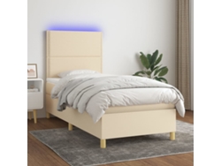 Cama Box Spring Colchón Y Luces Led Tela Crema 100x200 Cm