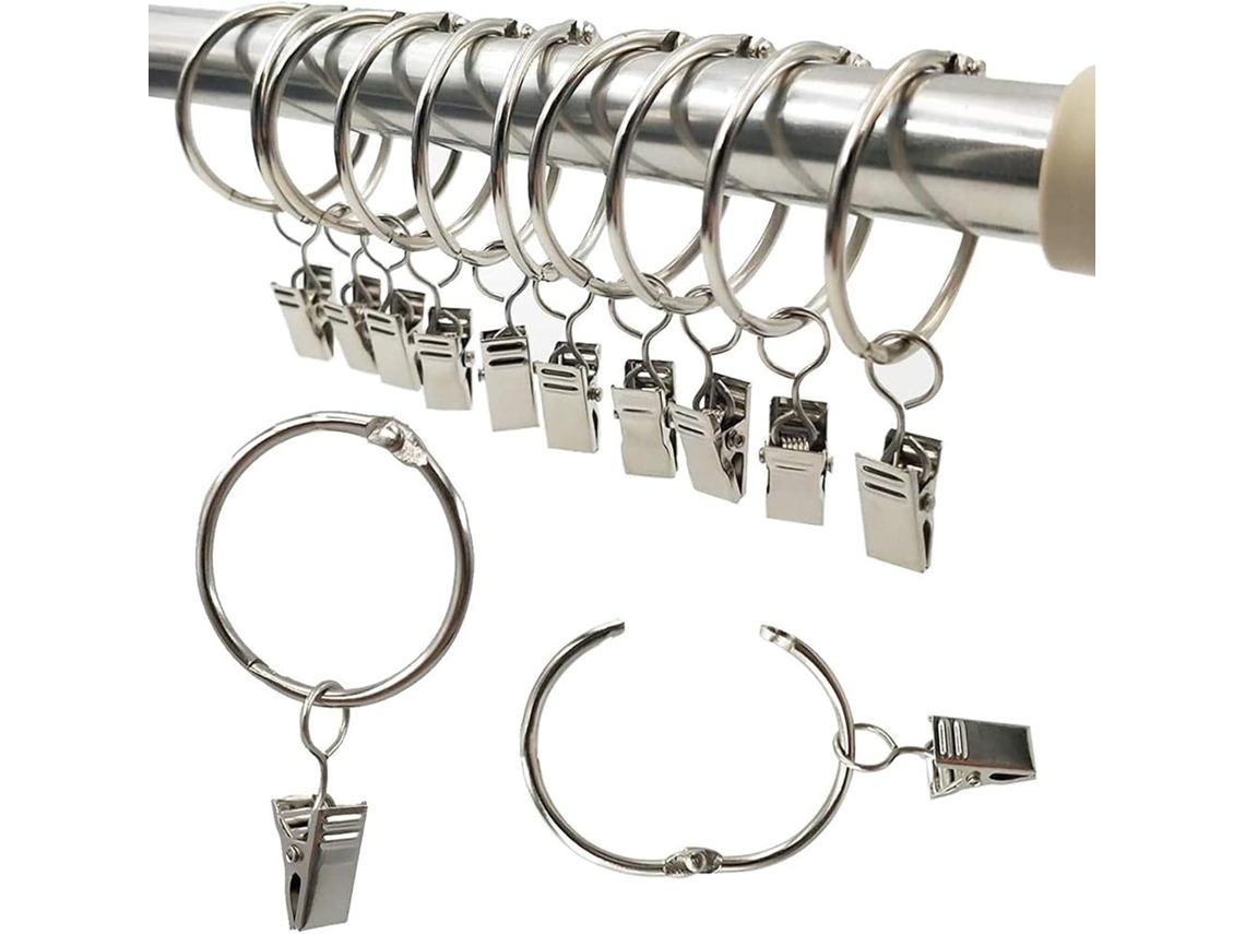 Juego de 40 ganchos y clips para anillos de cortina de metal plateado con diámetro interior Vayotoy