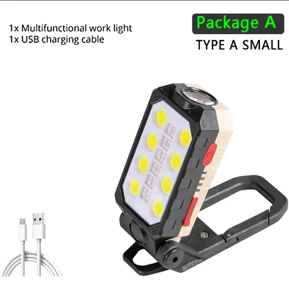 Luz de trabajo COB portátil multifuncional, recargable por USB, luz de emergencia para reparaciones, fuente de iluminación móvil. Aeuzwr