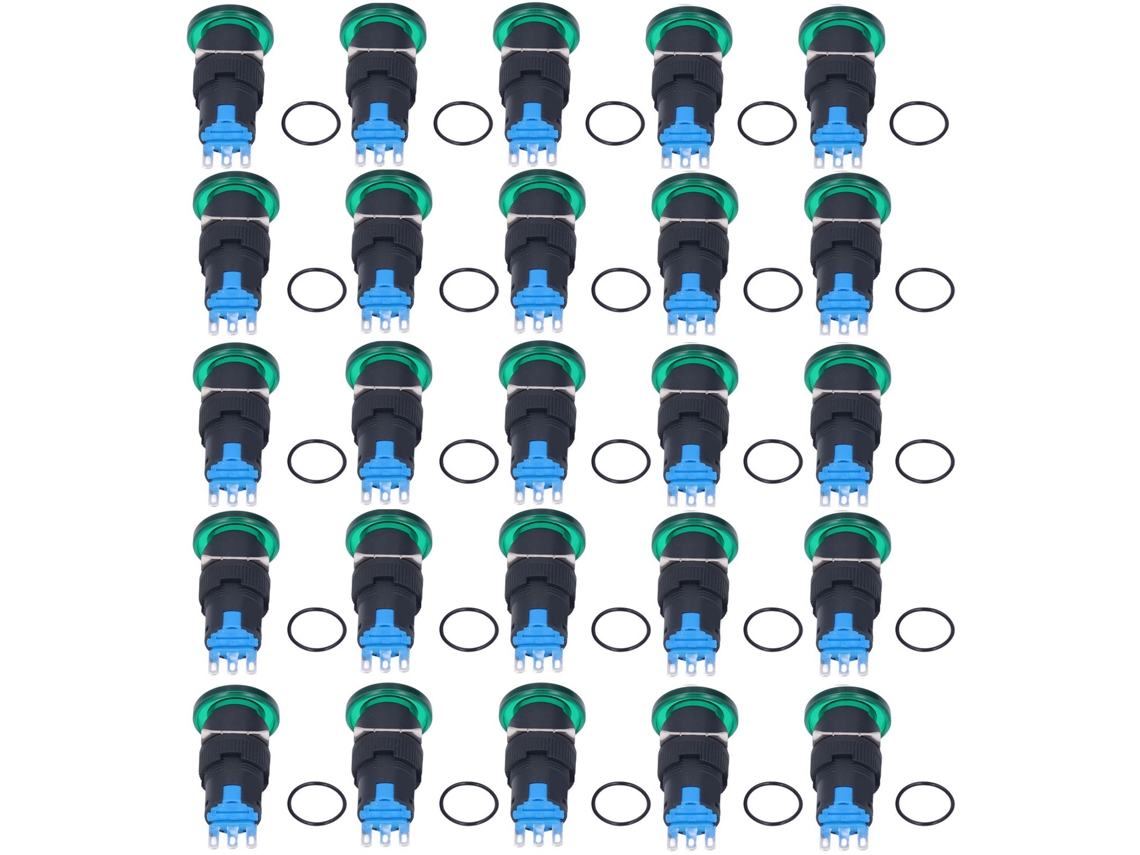 Kit De 25 Botones Pulsadores Momentáneos De Reinicio Automático De 16 Mm Y 3 Pines Bem-la16-11m-g