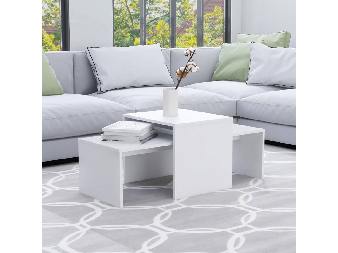 Set De Mesas De Centro Mesa Auxiliar Mesa De Café Madera Contrachapada Blanco 100x48x40 Cm Wsd538204