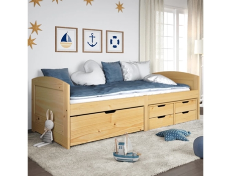 MAISON EXCLUSIVE Sofá cama con 5 cajones madera maciza pino IRUN 90x200cm