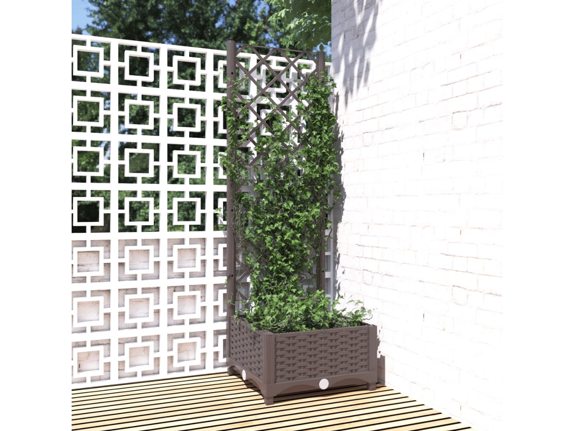 Jarrón/maceta de jardín con enrejado, 40 x 40 x 121,5 cm, PP, marrón, DKD, decoración del hogar