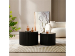 Conjunto Mesas Laterais Preto Fosco Borda Ondulada 60x40+48x35 Moderno