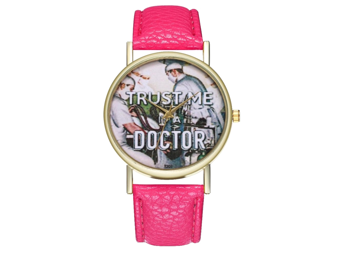 Reloj De Pulsera Unisex Zhoulianfa, Estándar Médico, Con Correa De Pu, Esfera Redonda Y Movimiento De Cuarzo (rosa Y Rojo).