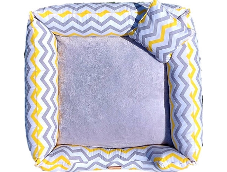 Cama para Perros y Gatos MIANDOSTORE Nido Acqua Grey L (Gris y Amarillo - 90x70 cm - Algodón)