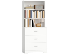 Librería de 6 niveles con 3 cajones y 3 estantes abiertos, 79 x 39,5 x 182,2 cm, color blanco.