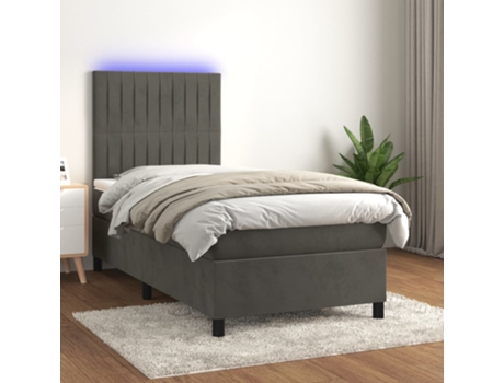 VIDAXL Colchón con somier/LED (Gris - Terciopelo - 90 x 190 cm)