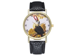Reloj Unisex De Cuarzo Con Correa De Piel Sintética, Estampado Animal, Números Romanos, Moderno, Negro.
