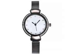 Reloj De Cuarzo Para Mujer Con Correa De Malla De Aleación Vansvar. Diseño Sencillo Con Diamantes De Imitación Negros.