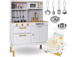 Cocina Infantil De Madera Mamabrum Para Niños A Partir De 3 Años Cocina Con Accesorios Y Delantal, Estufa, Microondas, Horno, Fregadero Y Ollas