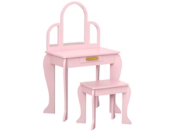 Penteadeira Infantil Espelho Banquinho 1 Gaveta Rosa 3-6 Anos