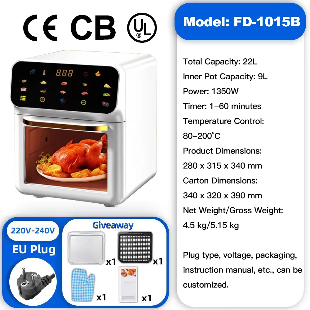 (blanco) Freidora De Aire Eléctrica Inteligente Visual De Gran Capacidad Totalmente Automática Horno Multifuncional Multicapa