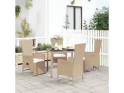 Juego de comedor de jardín de 5 piezas con cojines, mimbre sintético beige, Dkd Home Decor