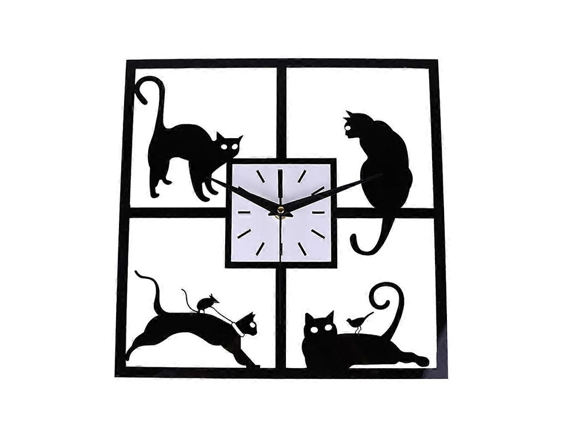 Relógio Infantil Silent Wall Clock Silent Square Cat Crianças Relógio Digital Relógio De Parede