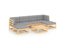 vidaXL Muebles de jardín 7 piezas con cojines de madera de pino maciza