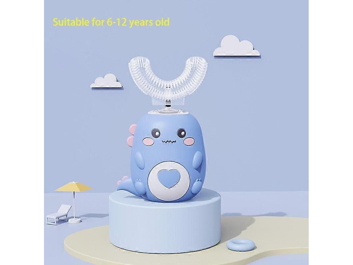 Cepillo de dientes eléctrico infantil en forma de U, giratorio 360 grados, con diseño de dibujos animados, recambios de silicona, automático GOKOCO