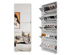 Zapatero Con Espejo 5 Compartimentos - Diseño Curvo, Organizador Inclinable - Blanco