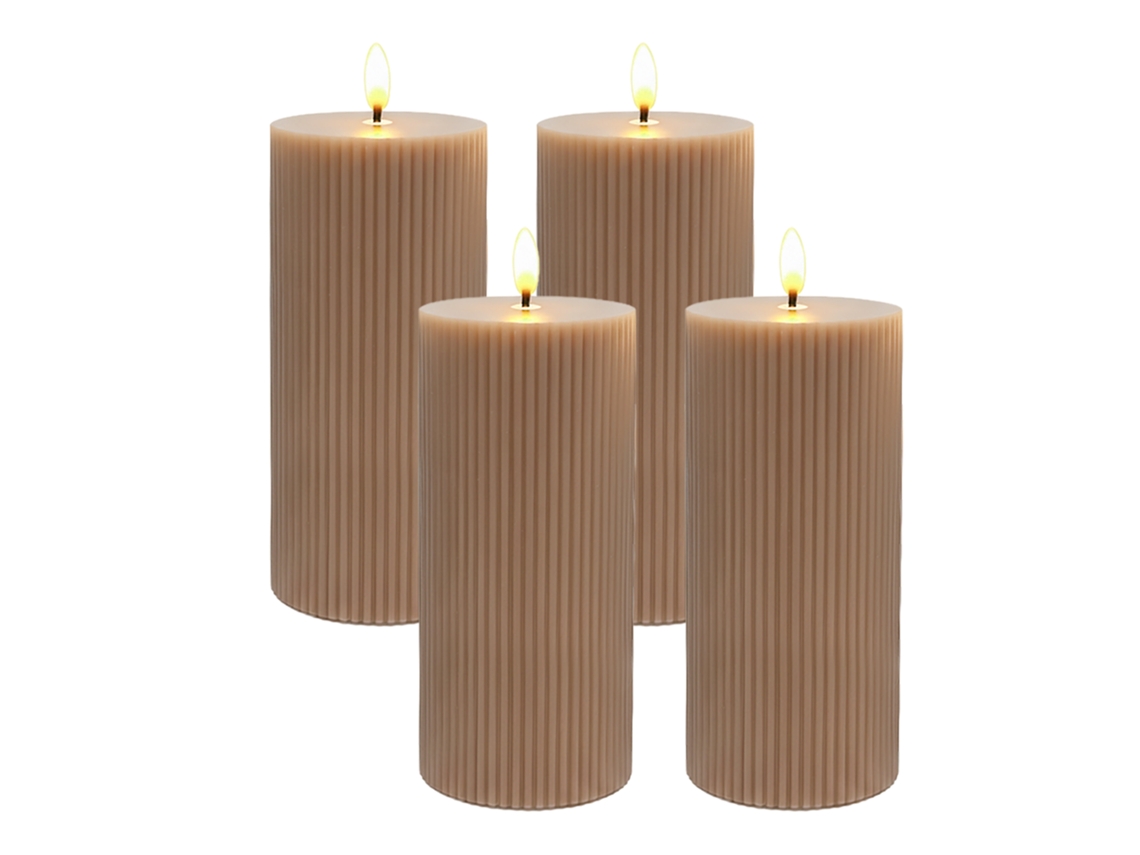 Velas Led Relaxdays, Set 4, 18 X 7,5 Cm, Llama Parpadeante, Cera Real, Ranuras, Sin Llama, Mocha-mousse