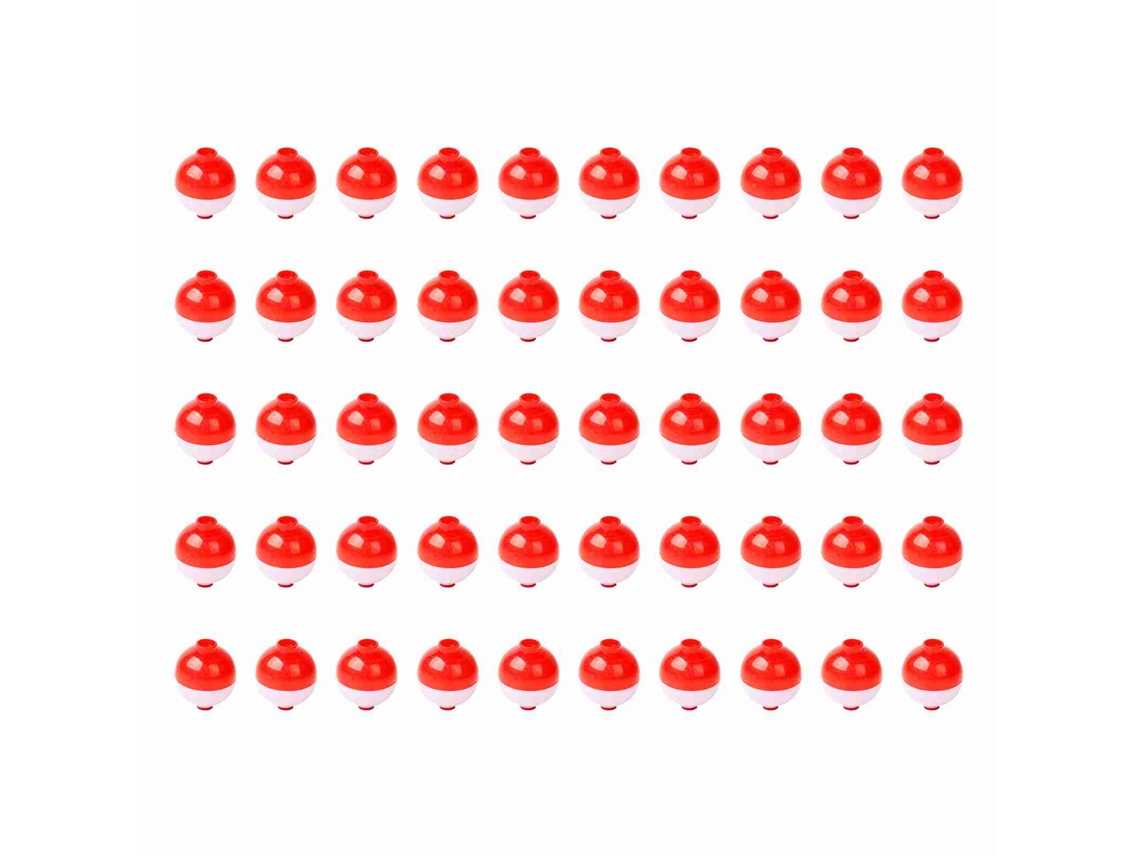 50 Carretes De Pesca Con Botón Y Flotadores Redondos De 0,75 Pulgadas, Color Blanco Y Rojo.
