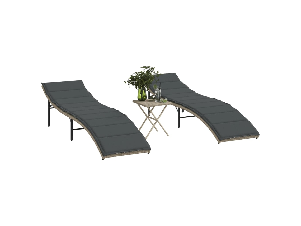 Pack 2 Uds Tumbonasillas Con Mesita Ratán Sintético Gris Claro Wsd89520