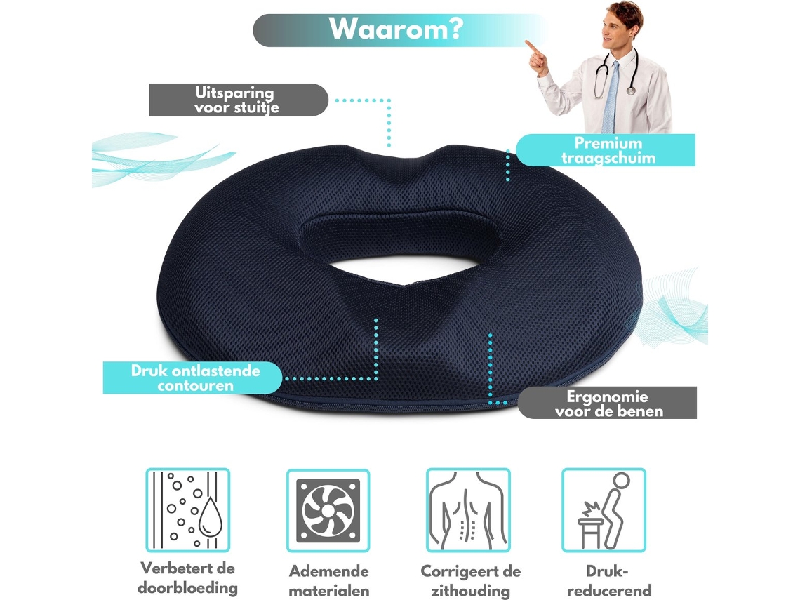 Cojín de espuma viscoelástica ZYBLSSBB con forma de rosquilla para hemorroides y corrección postural.