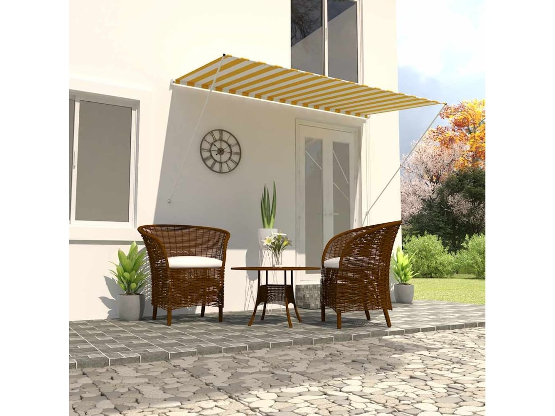 Toldo retráctil 250x150 cm amarillo y blanco Dkd Home Decor
