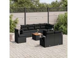 Conjunto de sofás de jardín de 9 piezas DKD Home Decor con cojines de mimbre negros