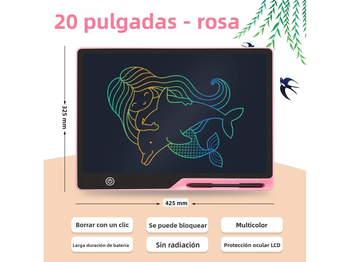 Pizarra Lcd De 20 Pulgadas Rosa Para Niños: Herramientas Artísticas De Escritura Y Dibujo, Juguete Educativo