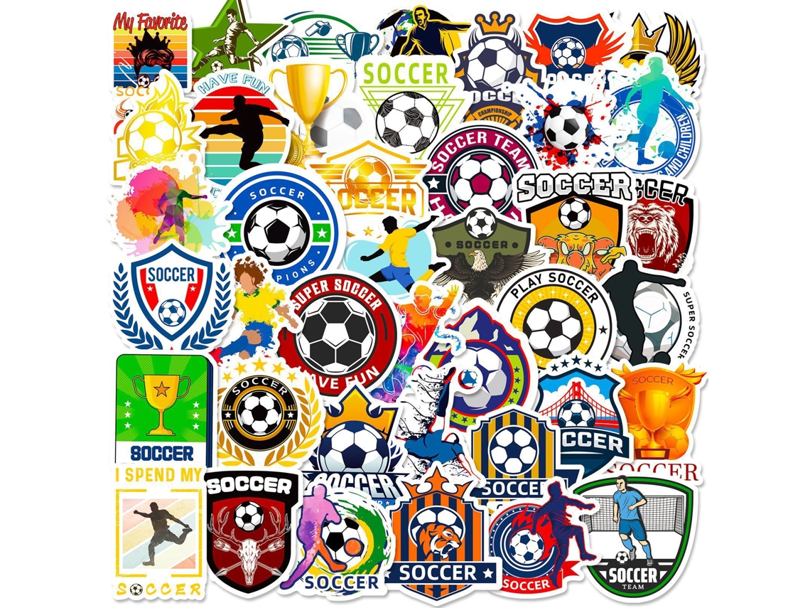 50 pegatinas de fútbol, pegatinas decorativas de PVC para equipaje.