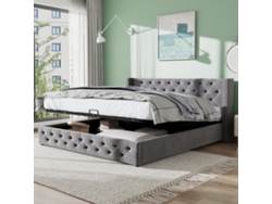Cama Capitoné Color Beige (140x190 Cm) Con Sistema Hidráulico.